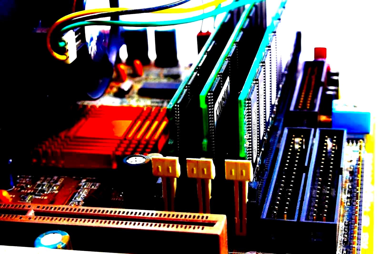 Electronic component manufacturing line showing circuit board assembly