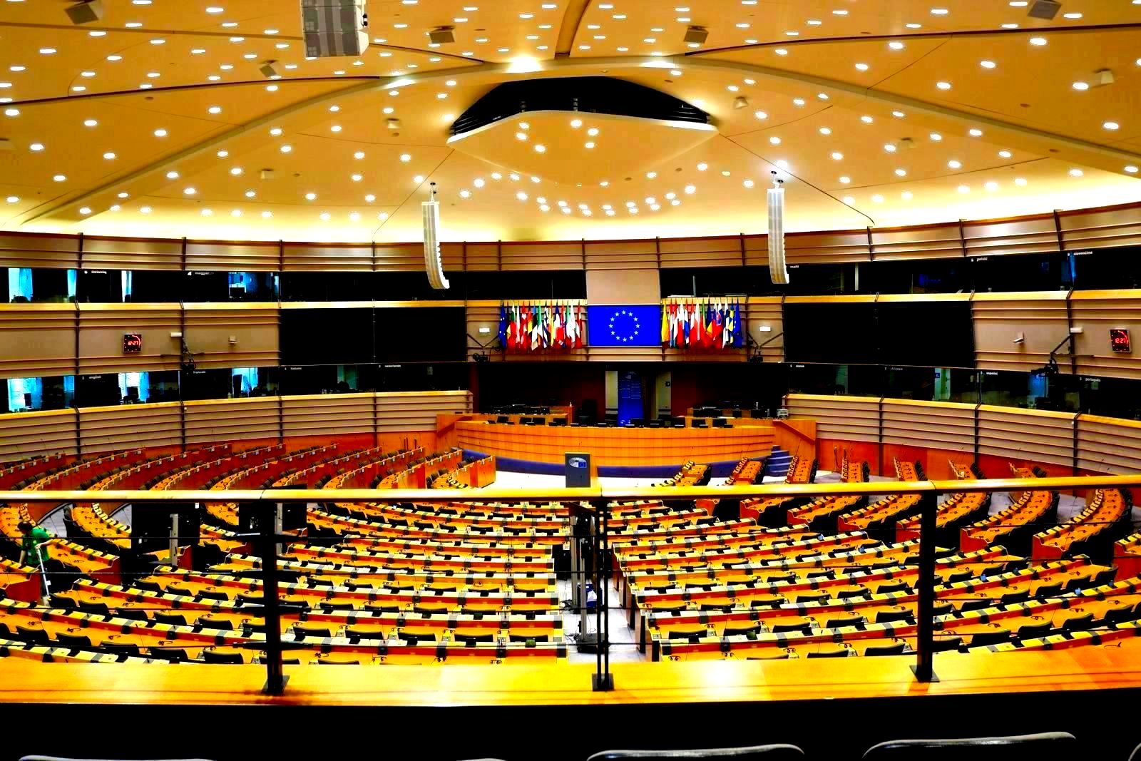 Interior architecture of the European Parliament chamber in Strasbourg, France