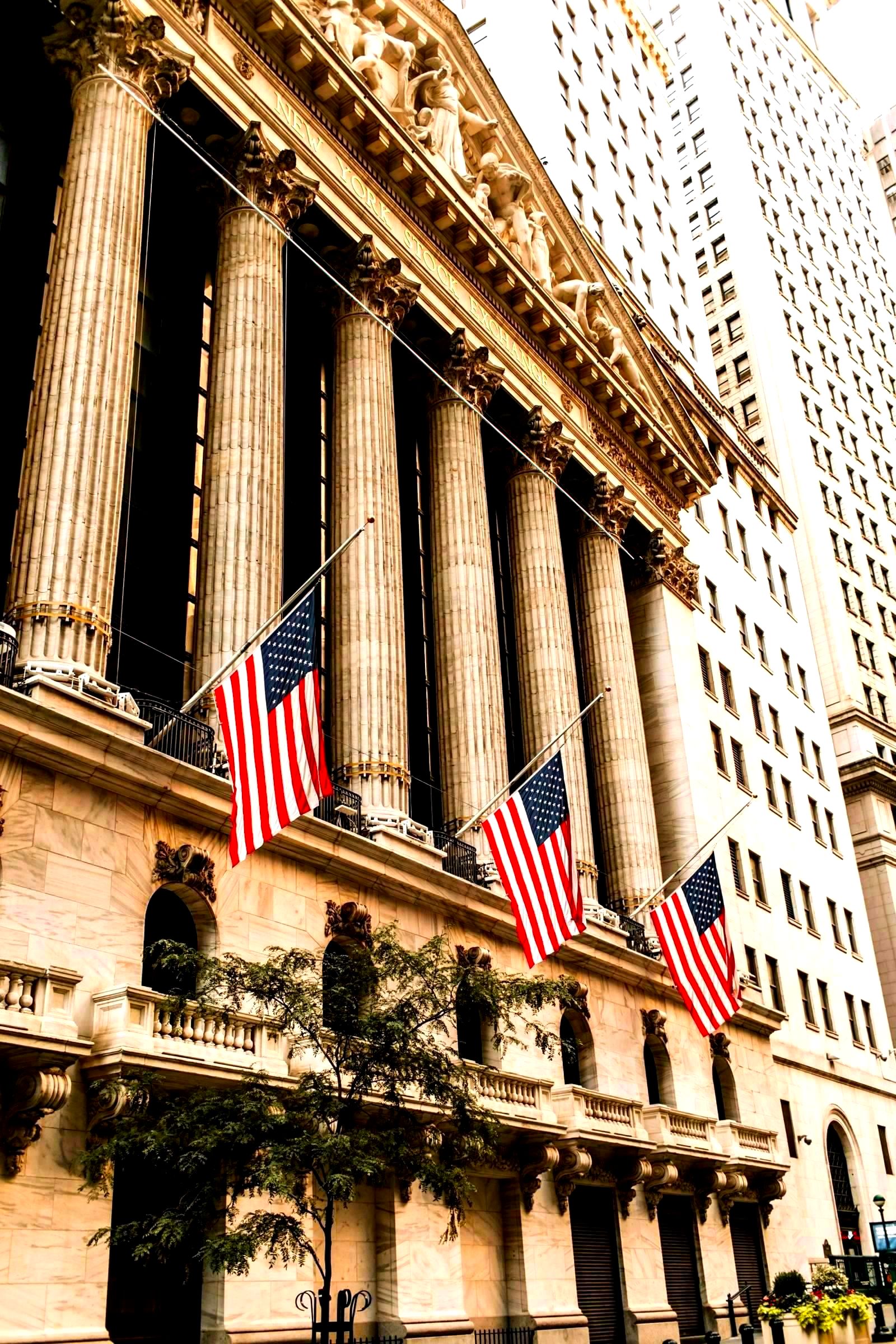 New York Stock Exchange building exterior on Wall Street in Manhattan